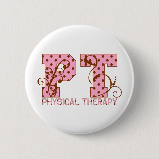 ptのピンクおよび茶色の水玉模様 缶バッジ (正面)