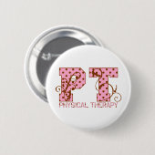 ptのピンクおよび茶色の水玉模様 缶バッジ (正面&裏面)