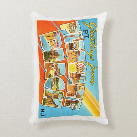 Ptの気持が良いビーチのニュージャージーNJのヴィンテージの郵便はがき アクセントクッション (正面(垂直))