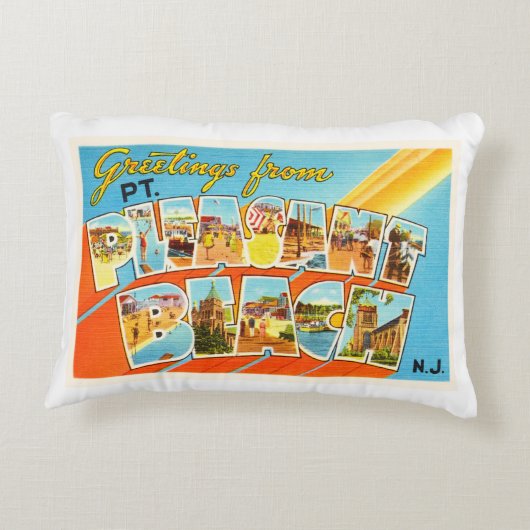 Ptの気持が良いビーチのニュージャージーNJのヴィンテージの郵便はがき アクセントクッション (裏面)