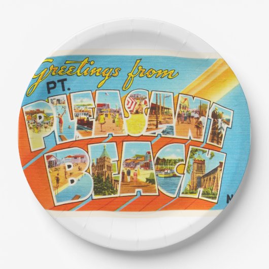 Ptの気持が良いビーチのニュージャージーNJのヴィンテージの郵便はがき ペーパープレート (正面)