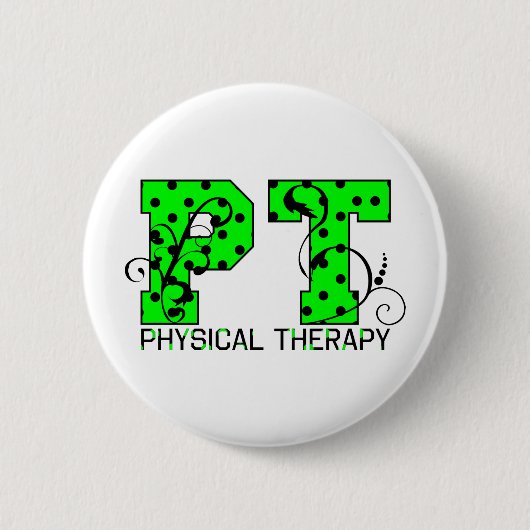 ptの緑および黒い水玉模様 缶バッジ (正面)