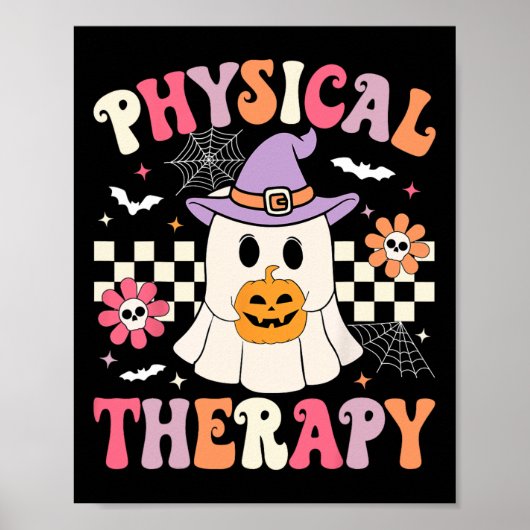 Ptフィジカルセラピーハロウィーンレトロ幽霊Ptハロ ポスター (正面)