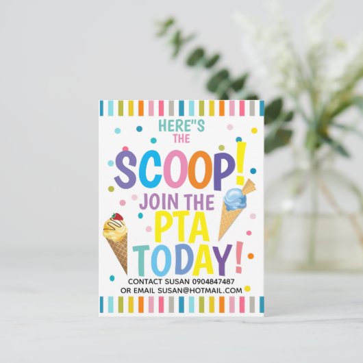 PTAまたはPTOの必要な有志のイベントのテーマの助手 案内ポストカード (スタンド正面)