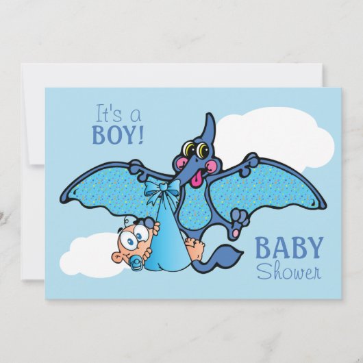 Pterodactylの恐竜それは男の子のベビーシャワーです 招待状 (正面)