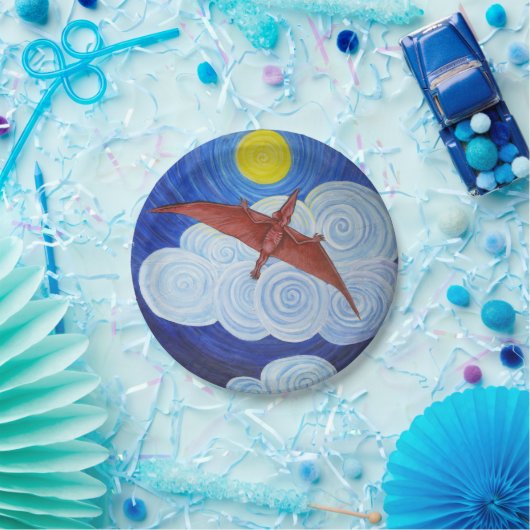 Pterodactylは飛行に紙皿を取ります ペーパープレート (パーティー)