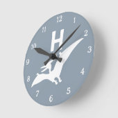 Pterodactyl Dinosaur Monogram Nursery Wall Clock ラウンド壁時計 (傾斜)