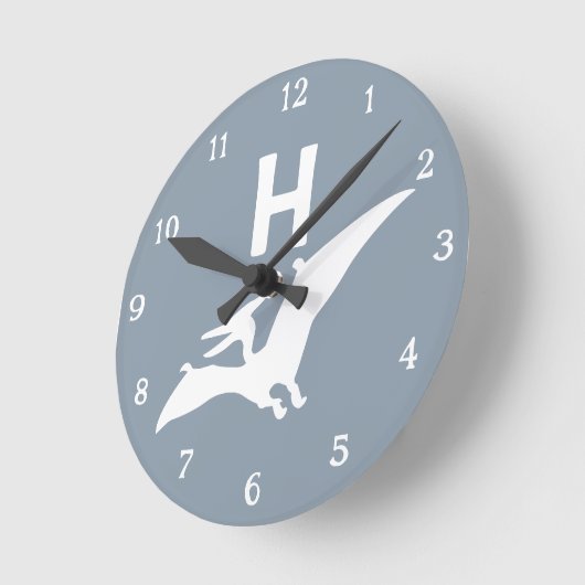 Pterodactyl Dinosaur Monogram Nursery Wall Clock ラウンド壁時計 (傾斜)