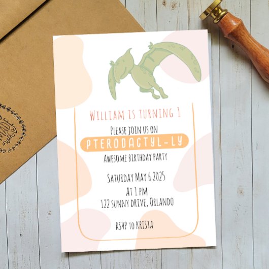 Pterodactyl Kidsの最初の誕生日パーティーの招待 招待状