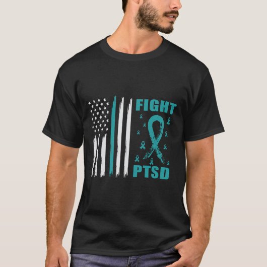 Ptsdと戦うティール(緑がかった色)リボンとフラグ Tシャツ (正面)