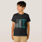 Ptsdと戦うティール（緑がかった色）リボンとフラグ Tシャツ (正面フル)