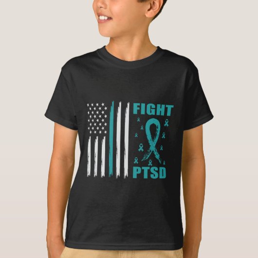 Ptsdと戦うティール（緑がかった色）リボンとフラグ Tシャツ (正面)