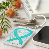 PTSDエンジェルティール(緑がかった色)認識度リボンキーチェーン キーホルダー (正面右)