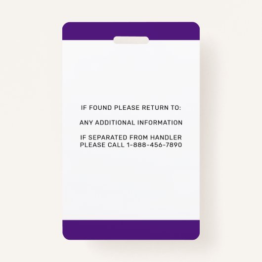 PTSDサービスドッグパーソナライズされたシンプルフォトID バッジ (裏面)