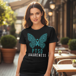 PTSD啓発 ティールリボン 蝶 トライブレンドTシャツ