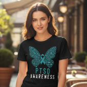 PTSD啓発 ティールリボン 蝶 トライブレンドTシャツ