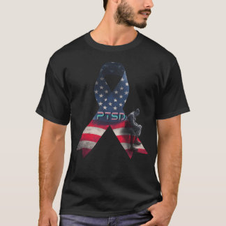 PTSD認識度ティーUSA国旗のサポート軍隊 Tシャツ