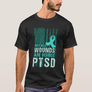 Ptsd認識度I衣服ティール(緑がかった色)軍をサポート Tシャツ