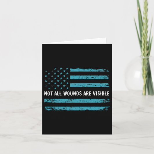 PTSD Awareness アメリカ国旗 ティールカラー T 戦士 GIF カード (正面)