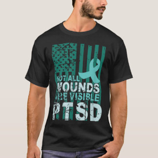 PTSD Awareness Not All Wounds Are Visible Teal Rib Tシャツ