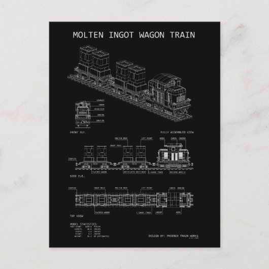 PTW溶融インゴット列車"設計図" ポストカード (正面)