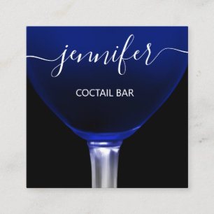 Pub Coctail Blue Navyワインバードリンクガラスロゴ スクエア名刺