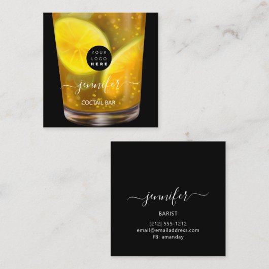 Pub Drinksバーレストランロゴラウンジロゴイエロー スクエア名刺 (正面/裏面)