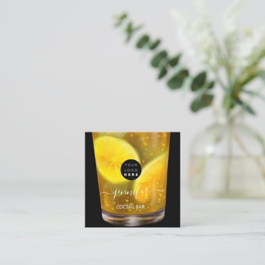 Pub Drinksバーレストランロゴラウンジロゴイエロー スクエア名刺 (スタンド正面)