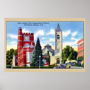 Public Library, Church, Tavern, Nashua NH ポスター