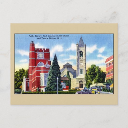 Public Library, Church, Tavern, Nashua NH ポストカード (正面)