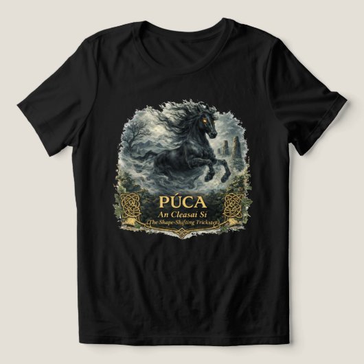 Púca Folklore - An Cleasaí Sí (妖精のいたずら者) トライブレンドTシャツ (デザイン正面)