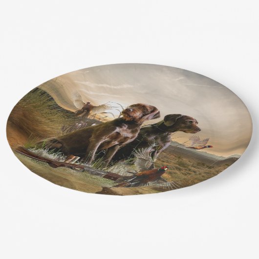 Pudelpointers、狩りキジ ペーパープレート (アングル)
