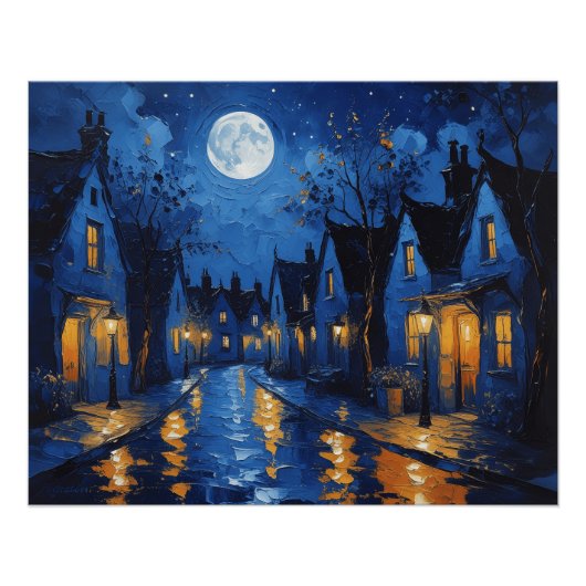 Pueblo de noche con luces ポスター (正面)