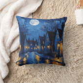 Pueblo de noche con luces y faroles クッション (ブランケット)