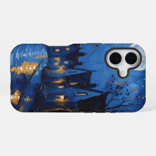 Pueblo de noche con luces y faroles iPhone 16ケース (裏面横)