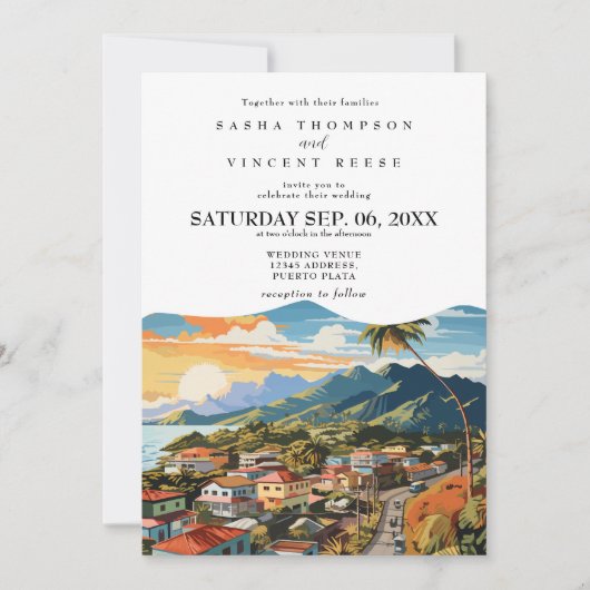 Puerto Plata Wedding Invitation Retro 招待状 (正面)