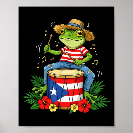 Puerto Rican Flag Coqui Frog Puerto Rico Hispanic ポスター (正面)