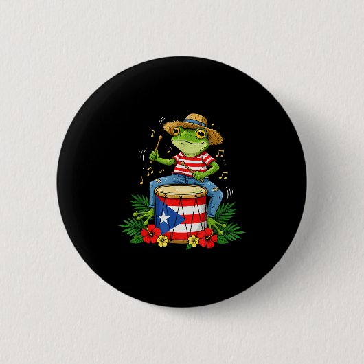 Puerto Rican Flag Coqui Frog Puerto Rico Hispanic  缶バッジ (正面)