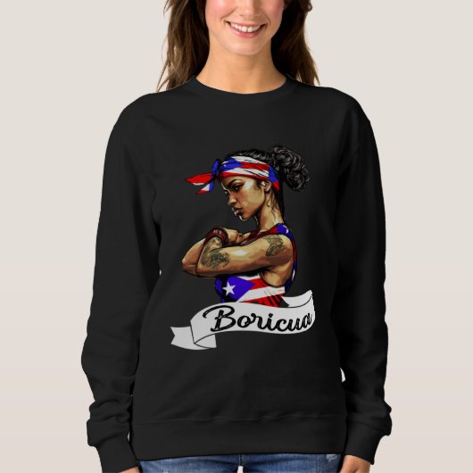 Puerto Rican Girl Boricua Puerto Rico Flag Pride W スウェットシャツ (正面)
