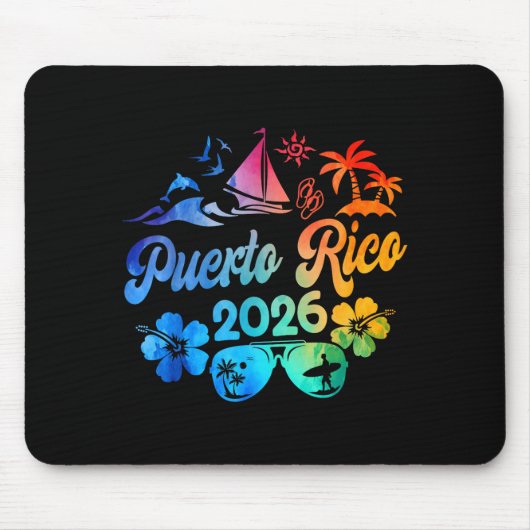 Puerto Rico 2026 Vacation Beach Tie Dye Trip Summe マウスパッド (正面)