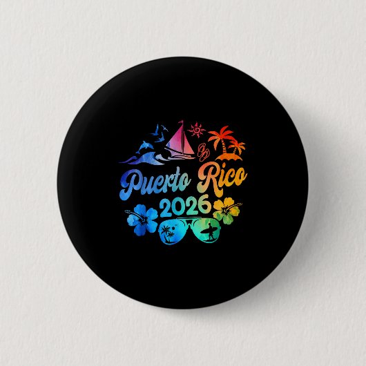 Puerto Rico 2026 Vacation Beach Tie Dye Trip Summe 缶バッジ (正面)