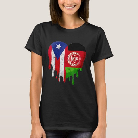Puerto Rico Afghanistan Flag Heart Grown Patriot C Tシャツ (正面)