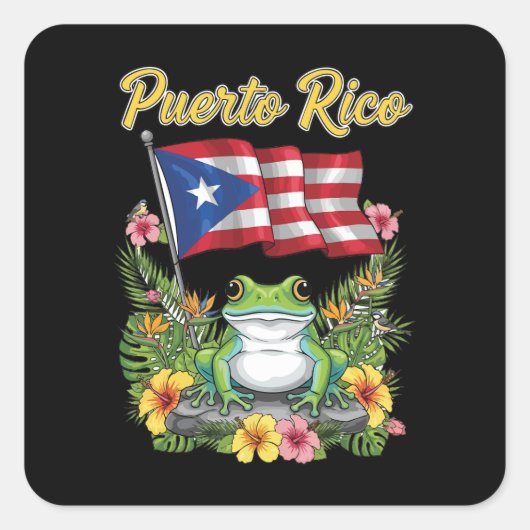 Puerto Rico Coquí Frog Boricua Pride スクエアシール (正面)