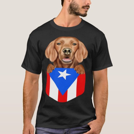 Puerto Rico Flag Irish Setter Dog In Pocket Tシャツ (正面)