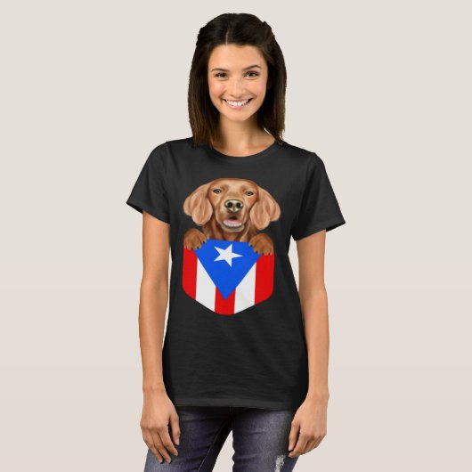 Puerto Rico Flag Irish Setter Dog In Pocket Tシャツ (正面フル)