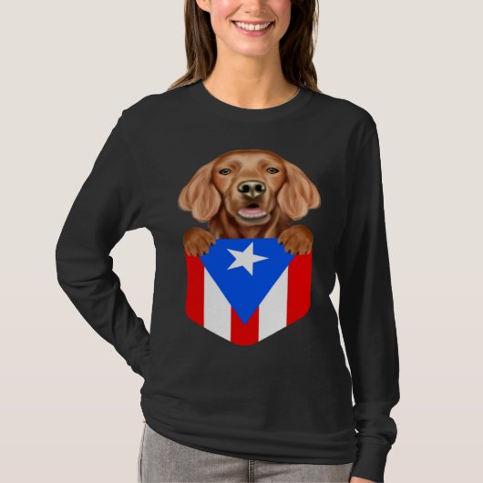 Puerto Rico Flag Irish Setter Dog In Pocket Tシャツ (正面)