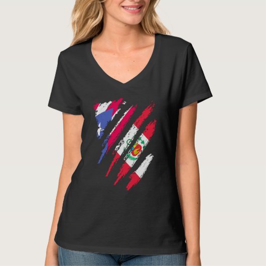 Puerto Rico Flag Peru Grown Patriot Country Stripe Tシャツ (正面)