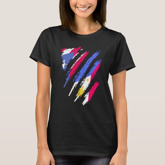 Puerto Rico Flag Philippines Grown Patriot Country Tシャツ (正面)