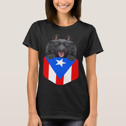 Puerto Rico Flag Schipperke Dog In Pocket Tシャツ (正面)