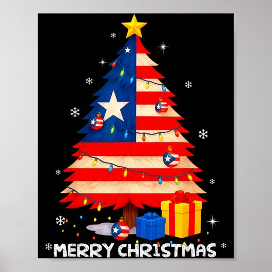 Puerto Rico Flag Tree Lights Christmas Pajamas -co ポスター (正面)